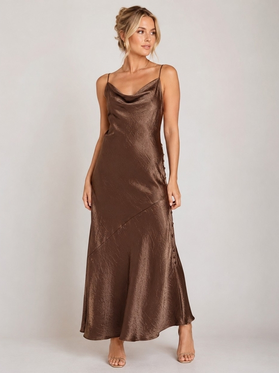 Zara Dresses & Skirts - Zara Copper Satin Cowl-Neck Maxi Slip Dress